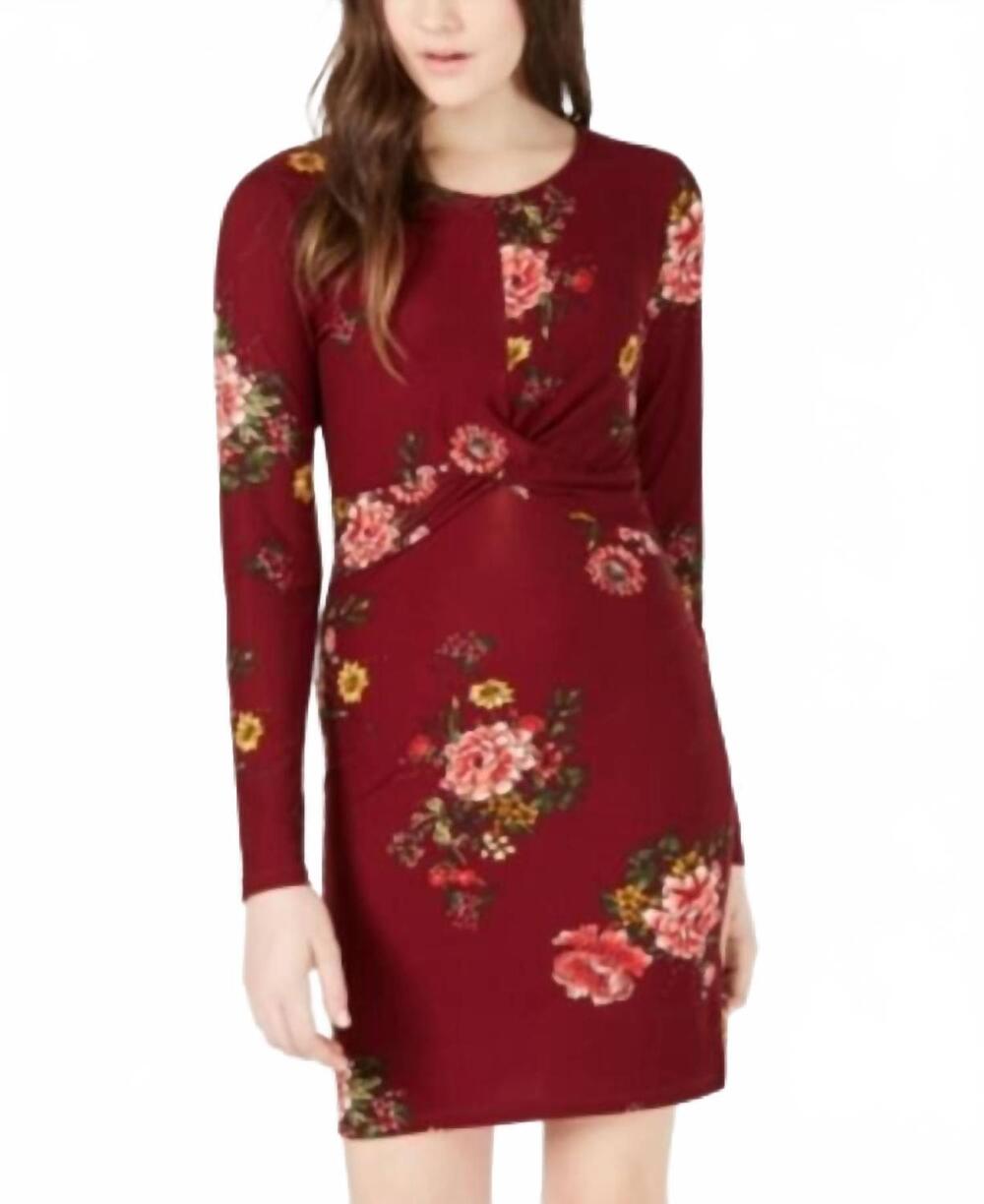 NEW PLANET GOLD juniors floral print twist bodycon dress in zinfandel floral
